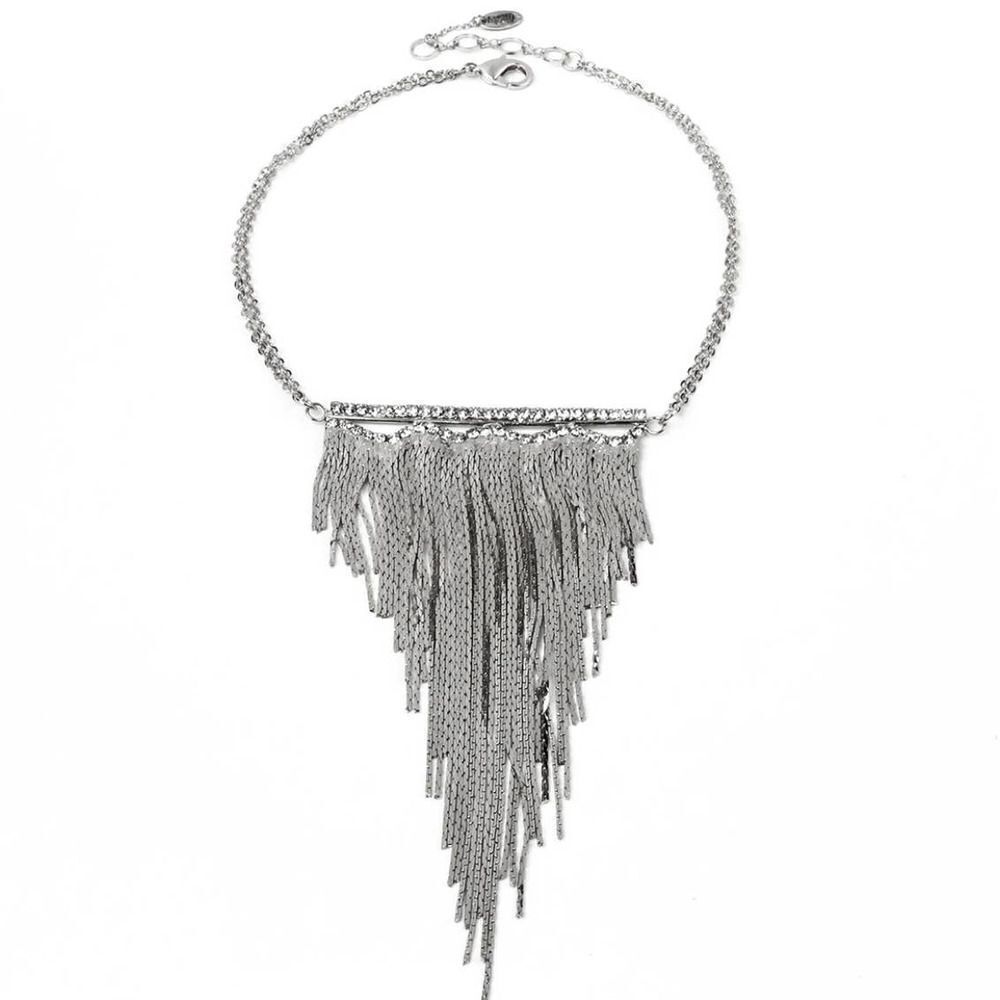 Amrita Singh Austrian Crystal Silver Fringe Necklace